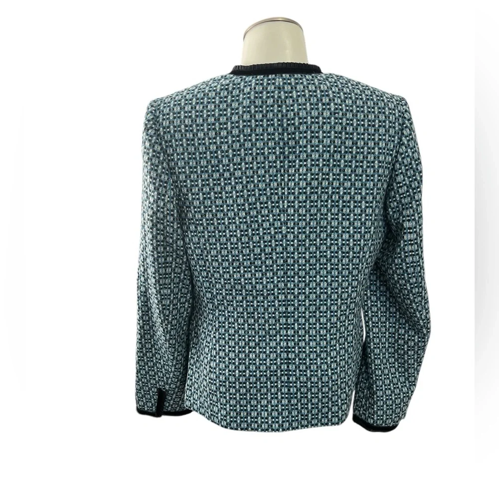 LN Jones New York signature jacket blazer suit tweed 8 Wool Velvet buttons Blue - Picture 2 of 10